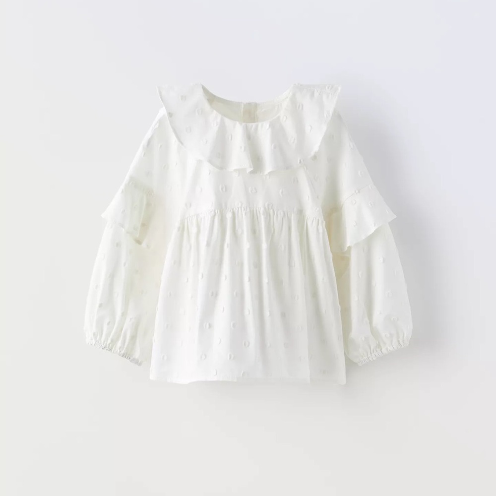 Zara Swiss Dot Ruffle Blouse